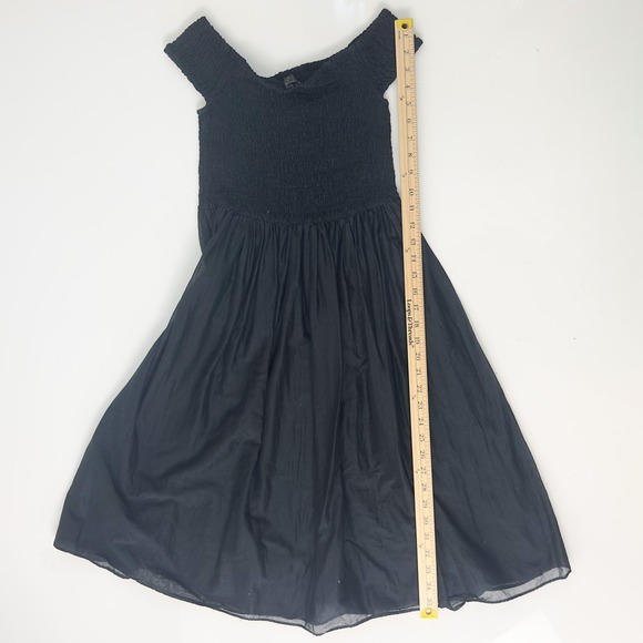 J.Crew Black Smocked Cotton Midi Dress Wide Strap Summer Size M - Picture 2 of 8